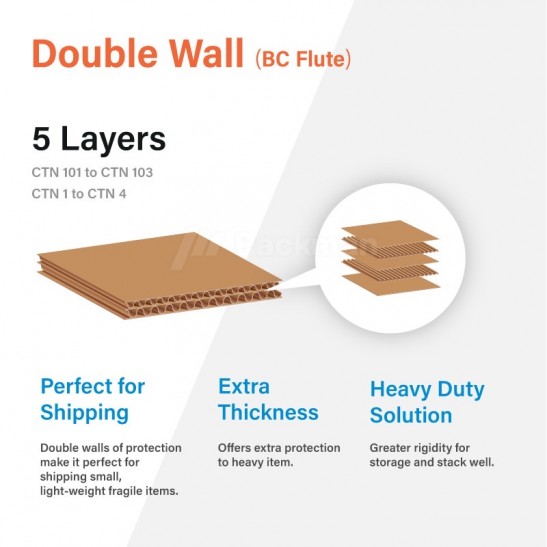Corrugated Box Double Wall CTN 101 size 65cm x 45cm x 55cm (10pcs)