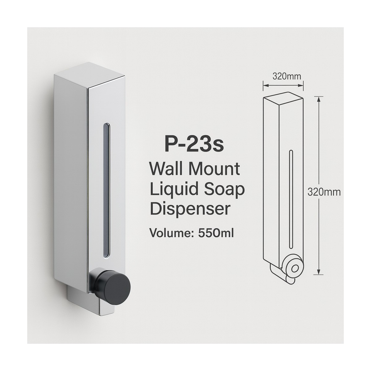 Peco Wall Mount Liquid Soap Dispenser 550ml (Chrome Plated Finish)