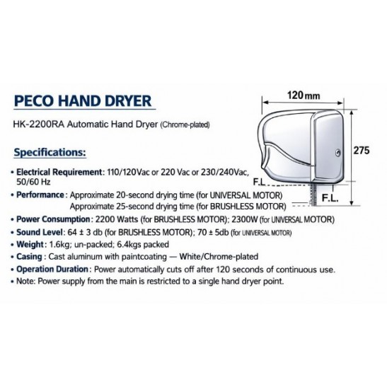 Peco Automatic Hand Dryer (Chrome-plated)